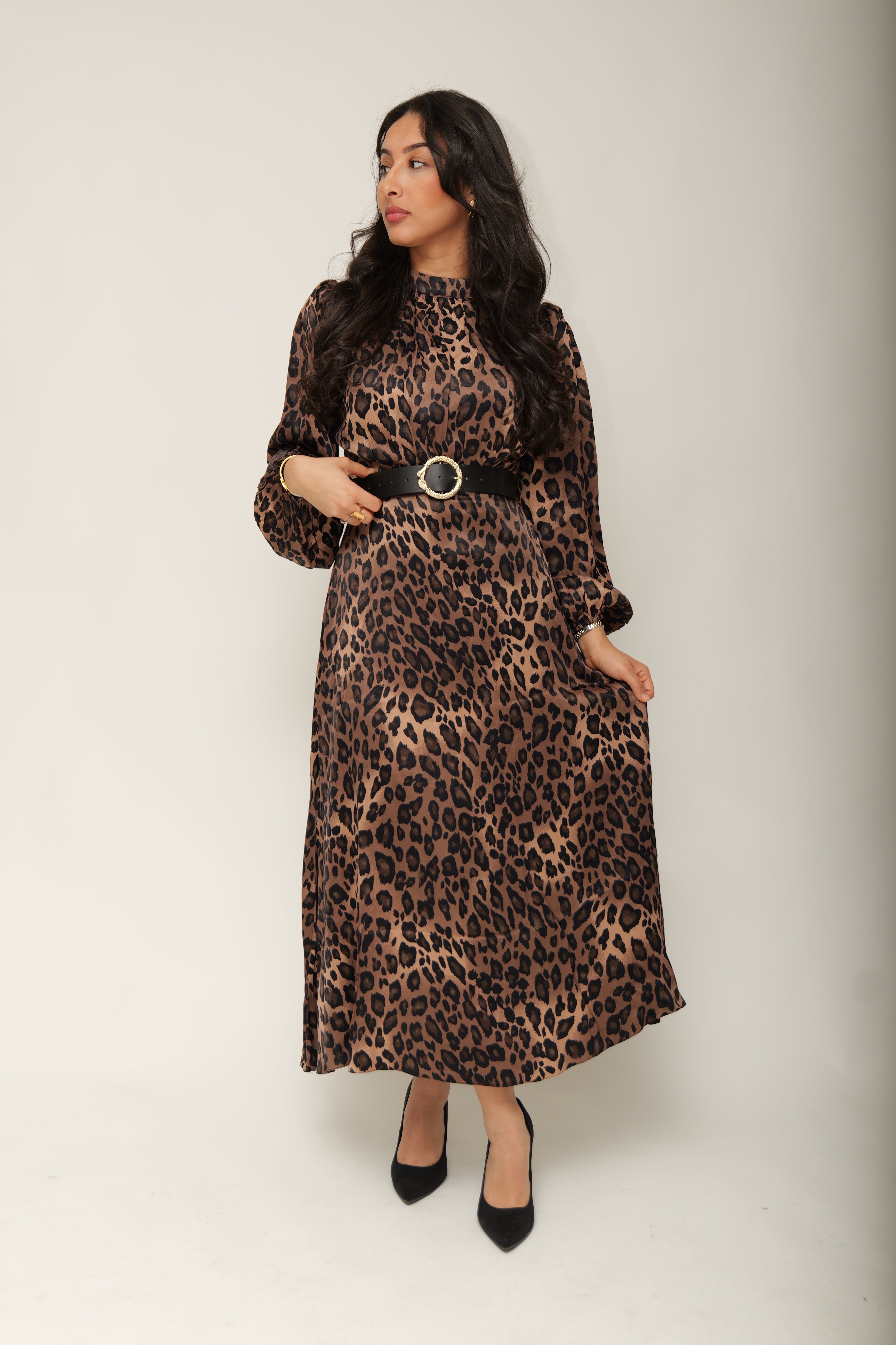 Robe midi imprimée avec ceinture