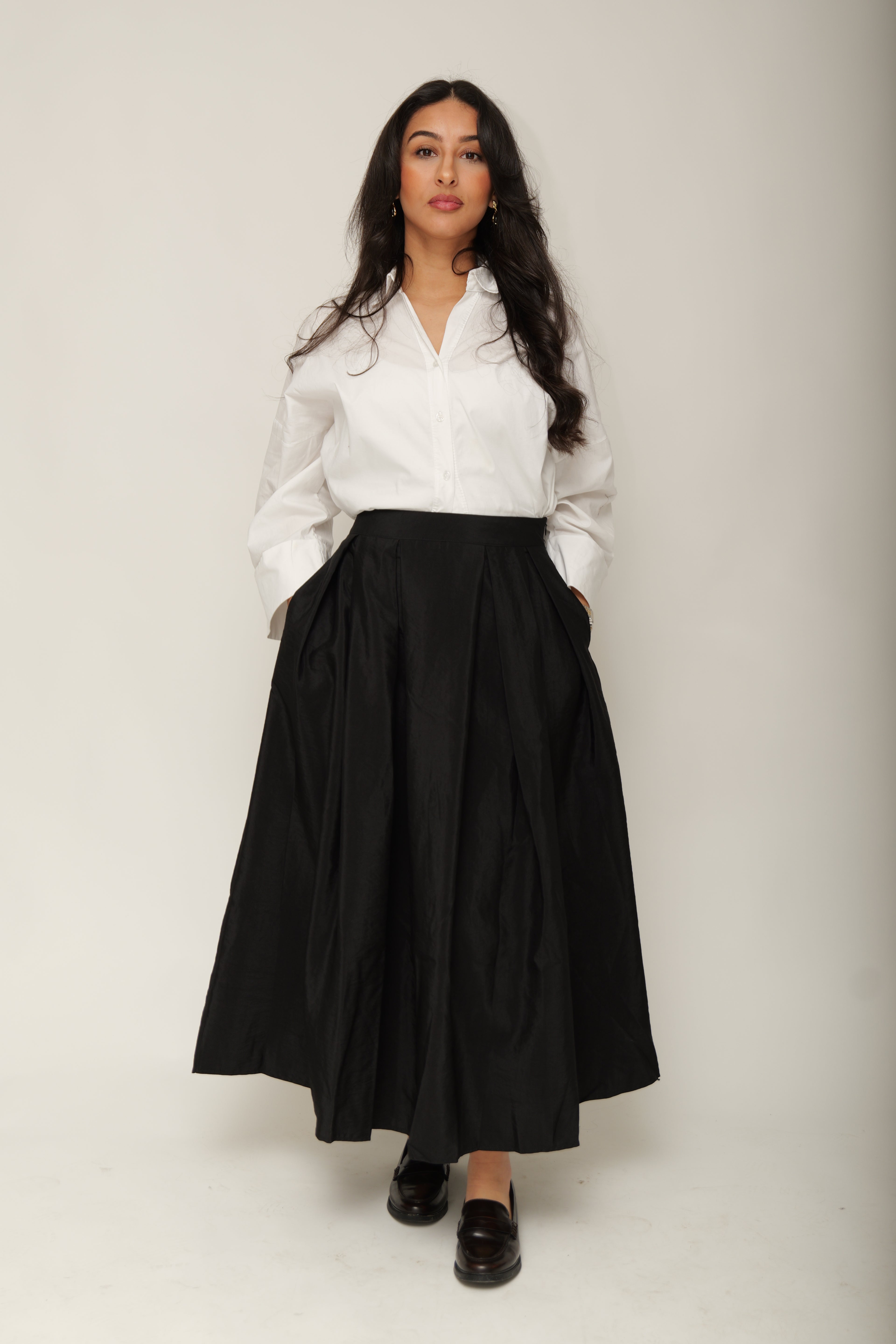 Jupe midi taille haute évasée