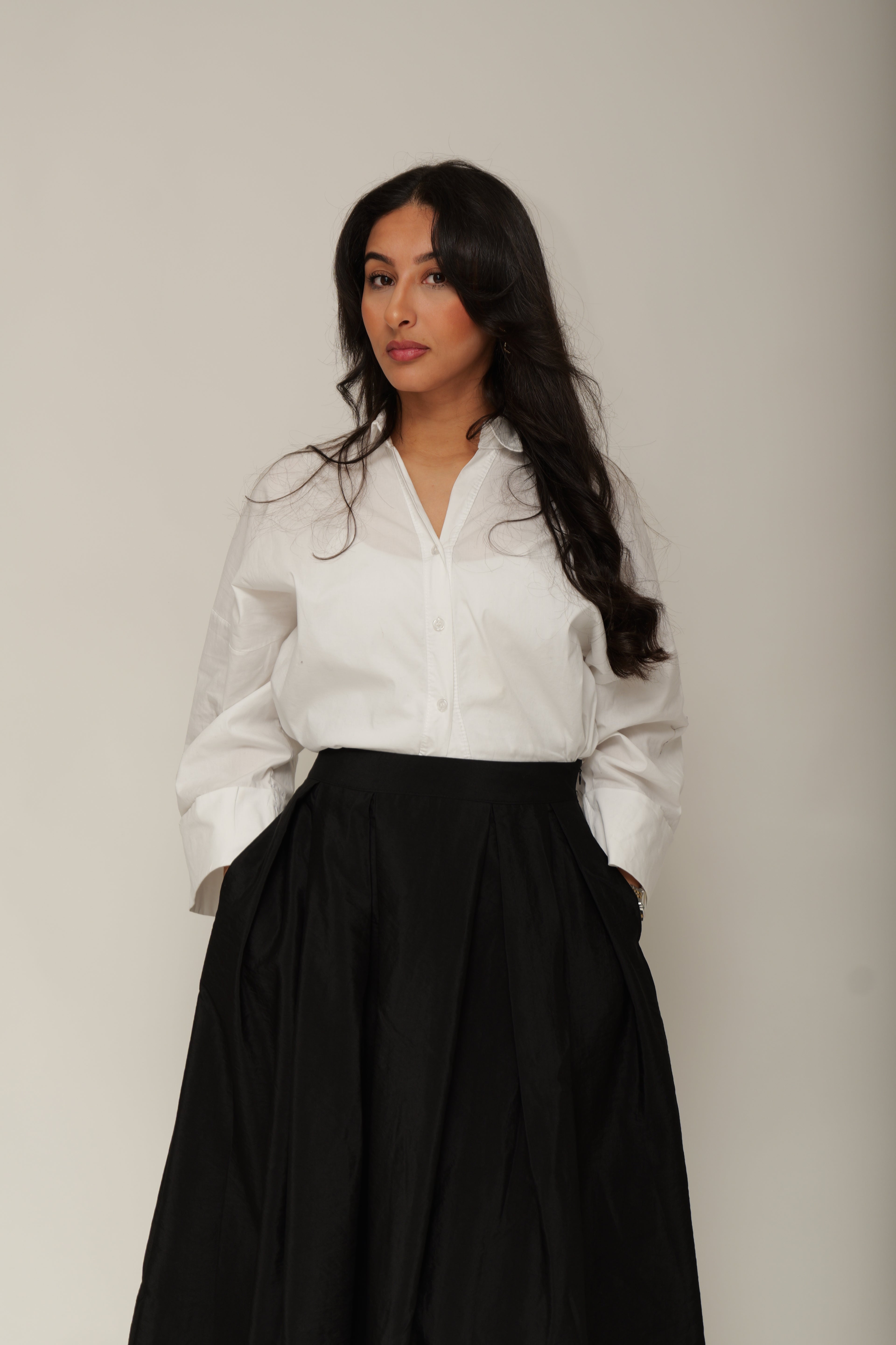 Jupe midi taille haute évasée