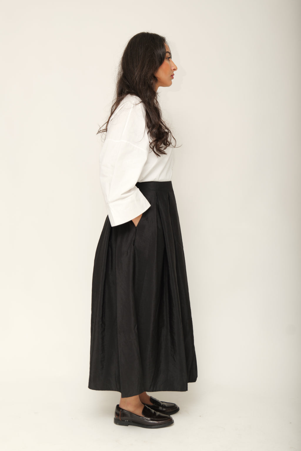 Jupe midi taille haute évasée