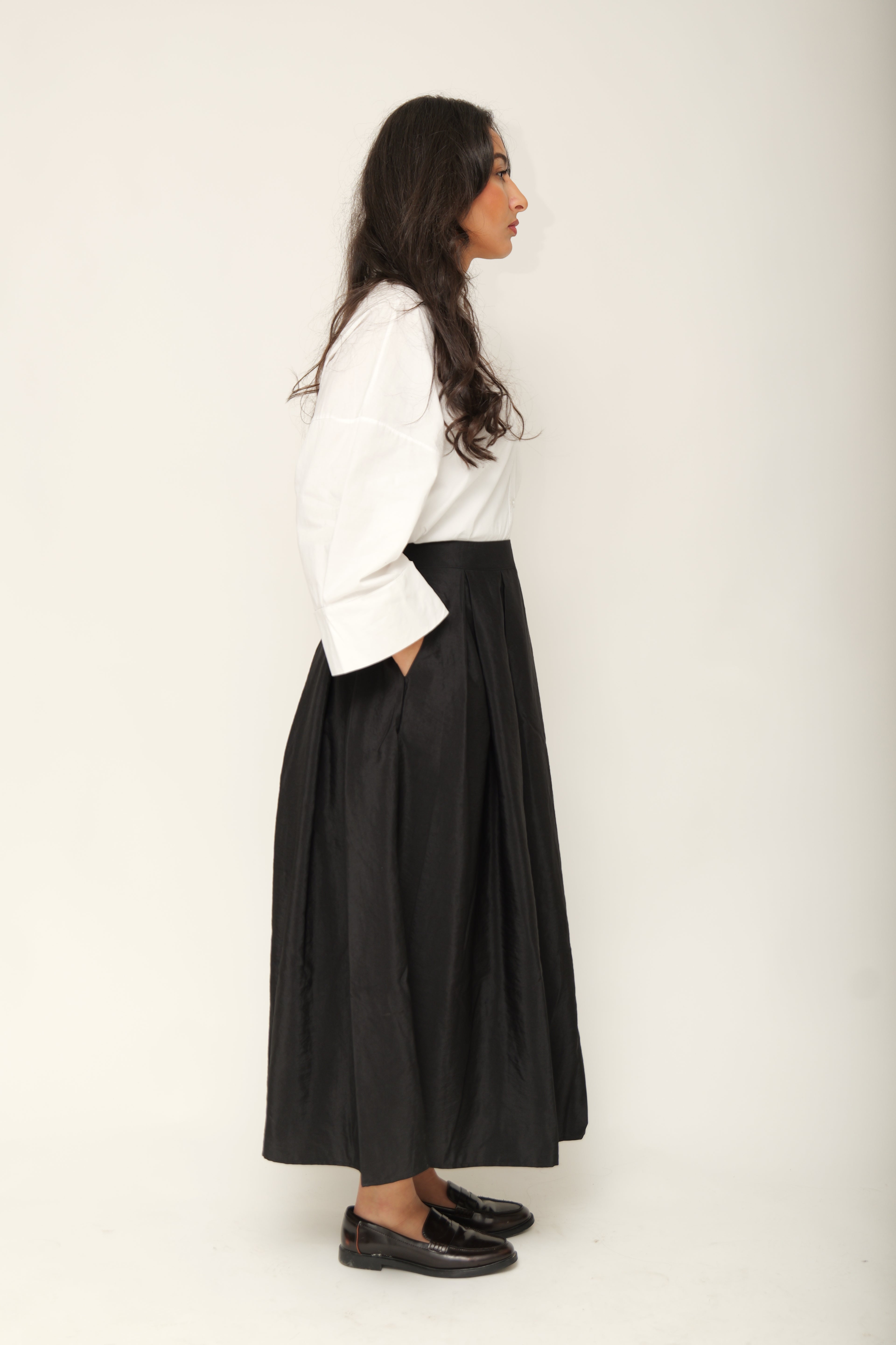 Jupe midi taille haute évasée