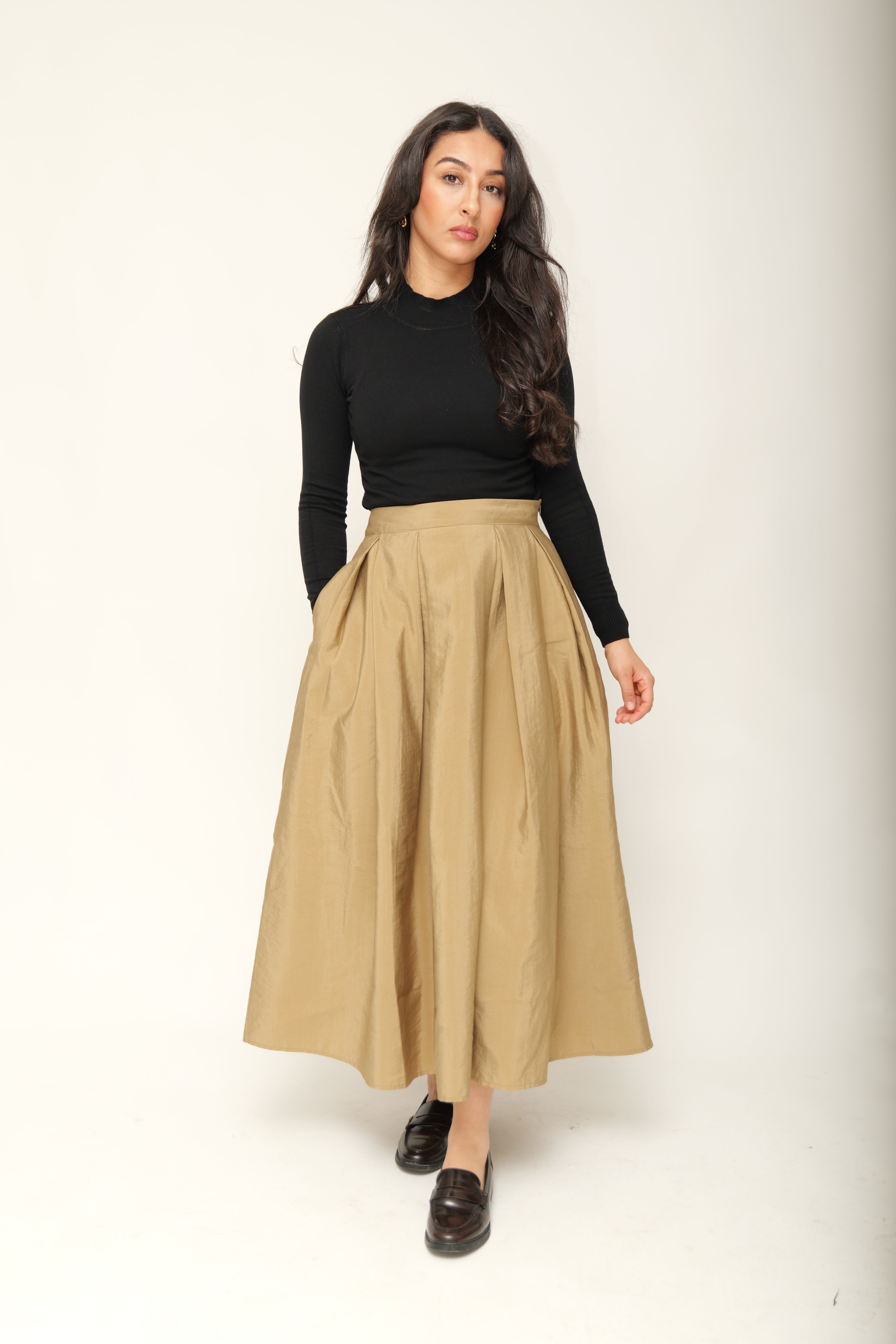 Jupe midi taille haute évasée