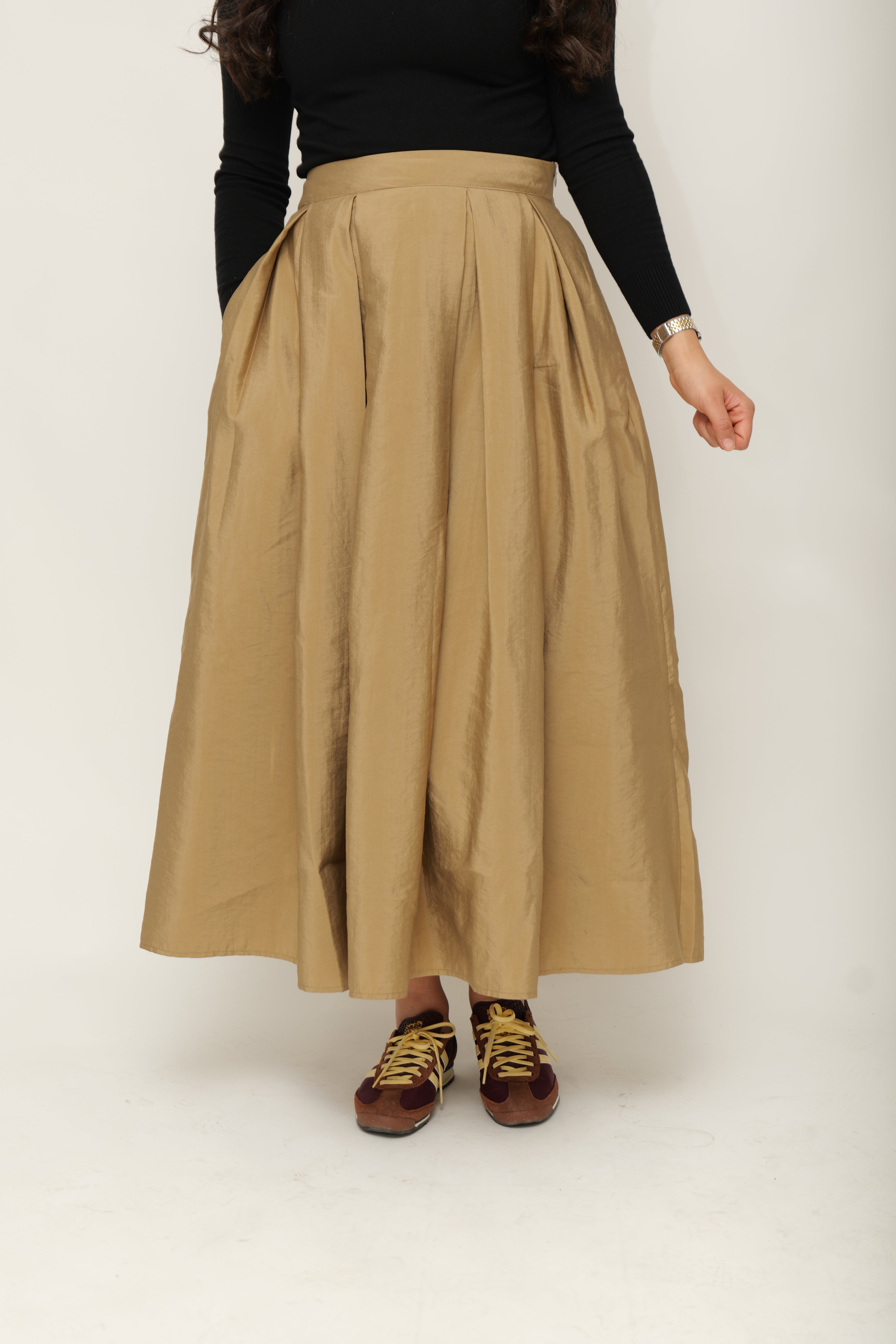 Jupe midi taille haute évasée