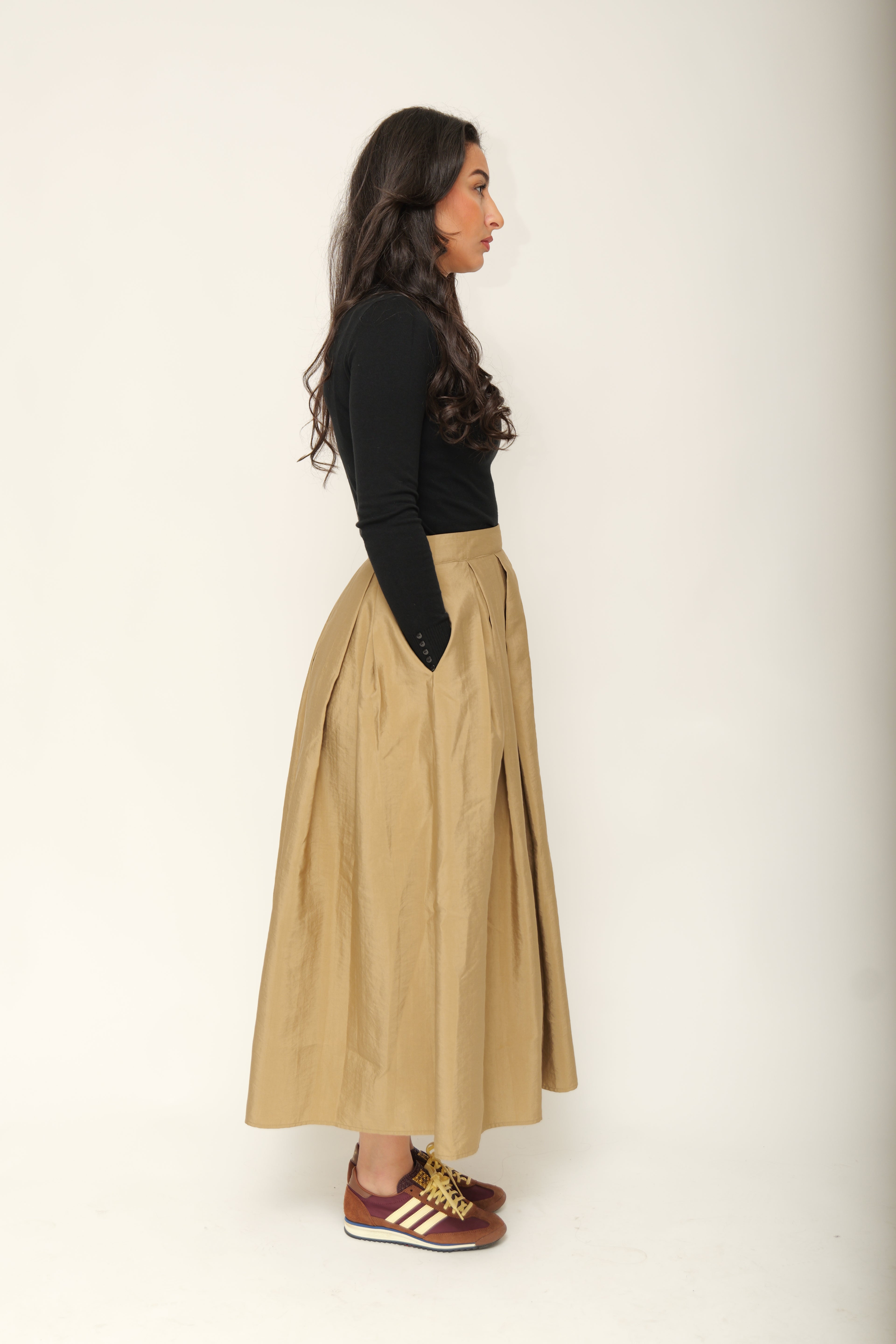 Jupe midi taille haute évasée