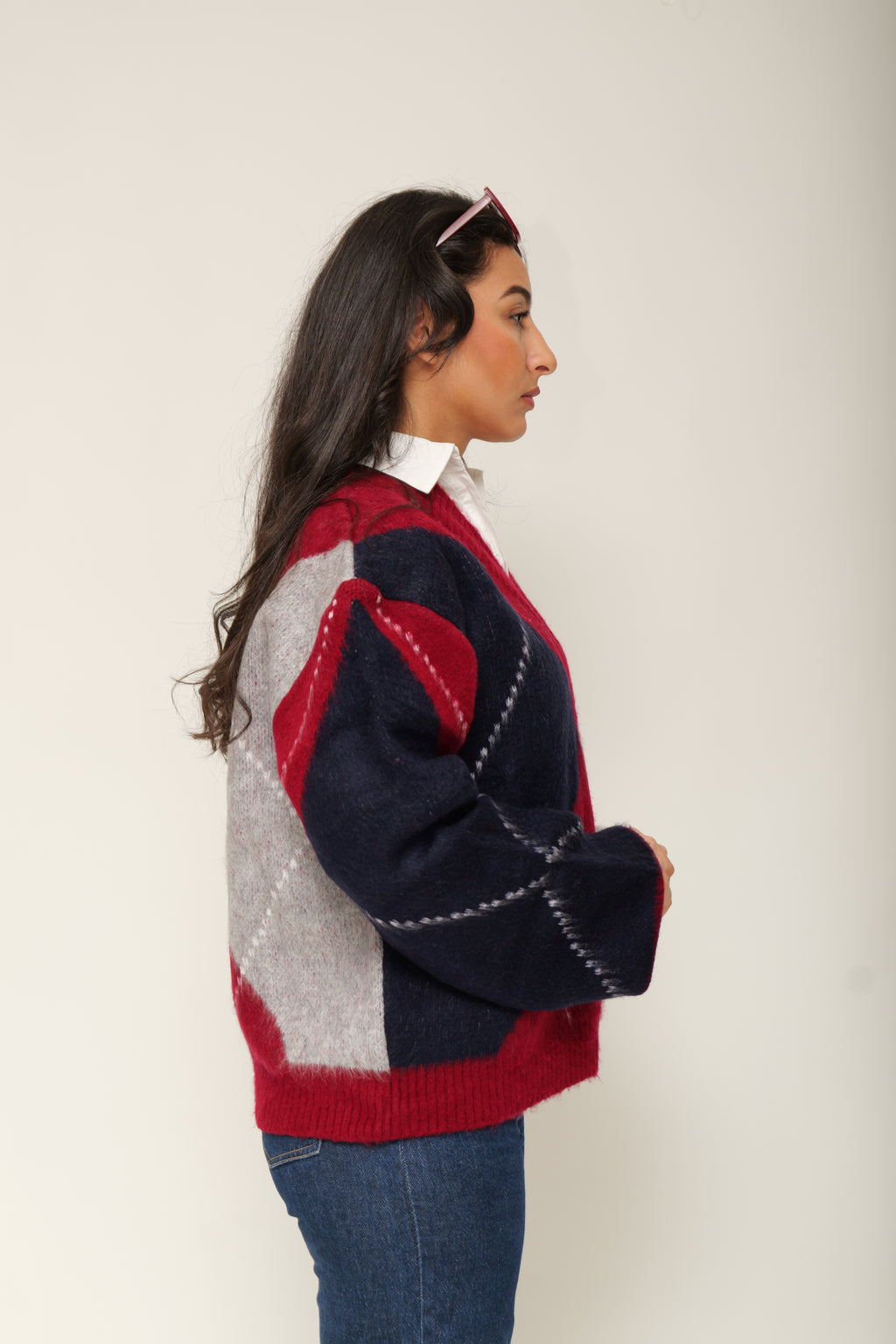 Pull en maille jacquard col V