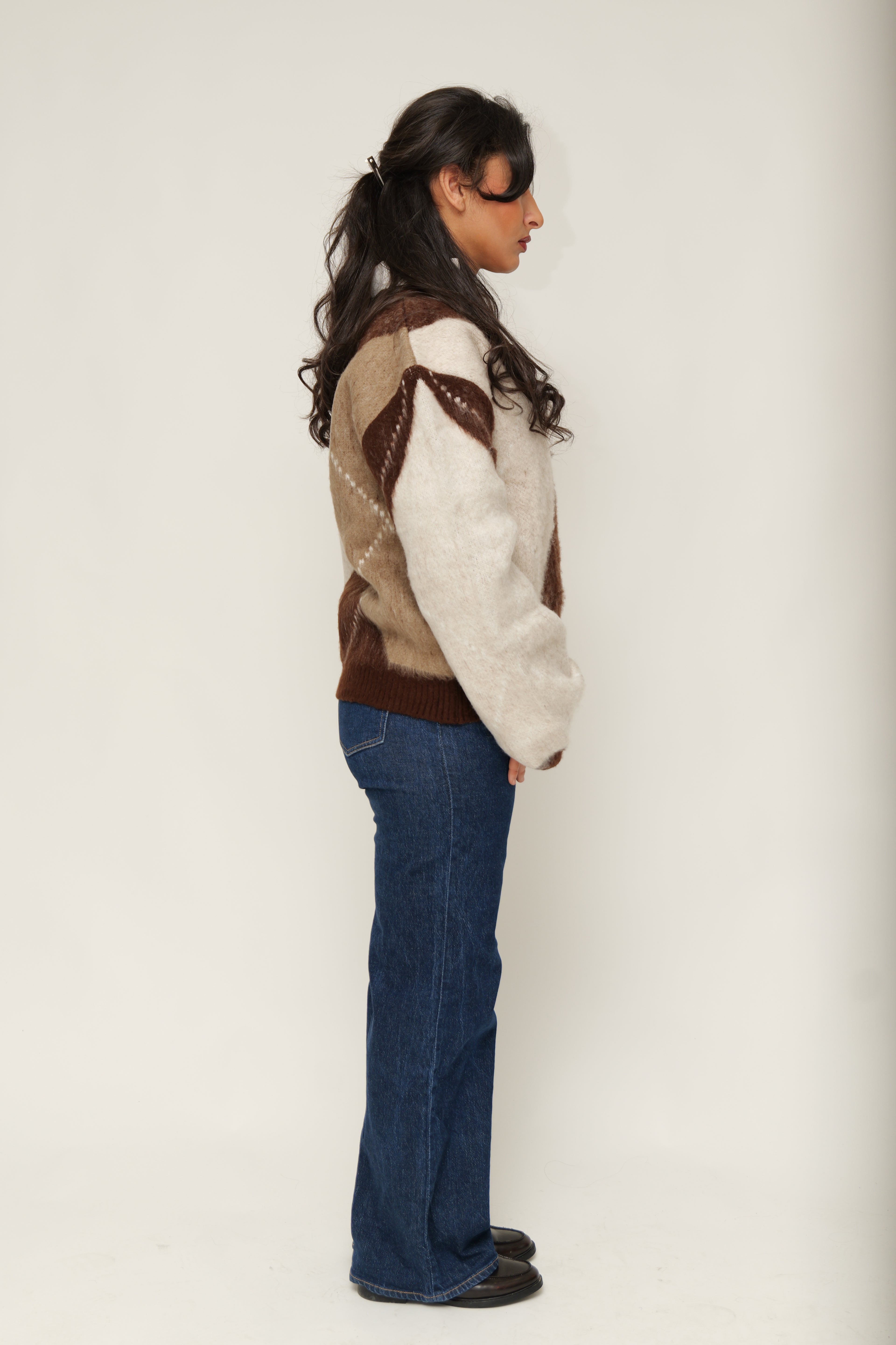 Pull en maille jacquard col V